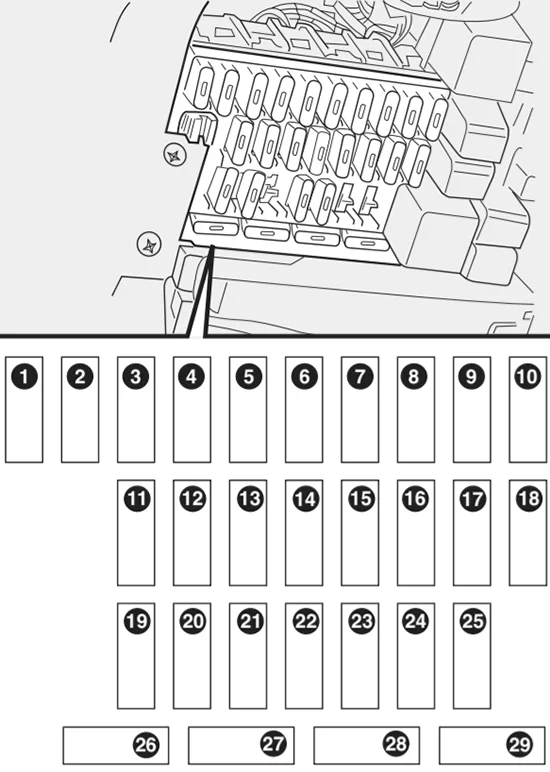 Fiat Palio, Siena, Strada (2010-2012) - schematy bezpieczników i przekaźników