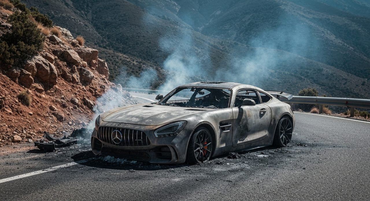 Hybrydowy Mercedes-AMG GT w ogniu. Prototyp spłonął w Hiszpanii